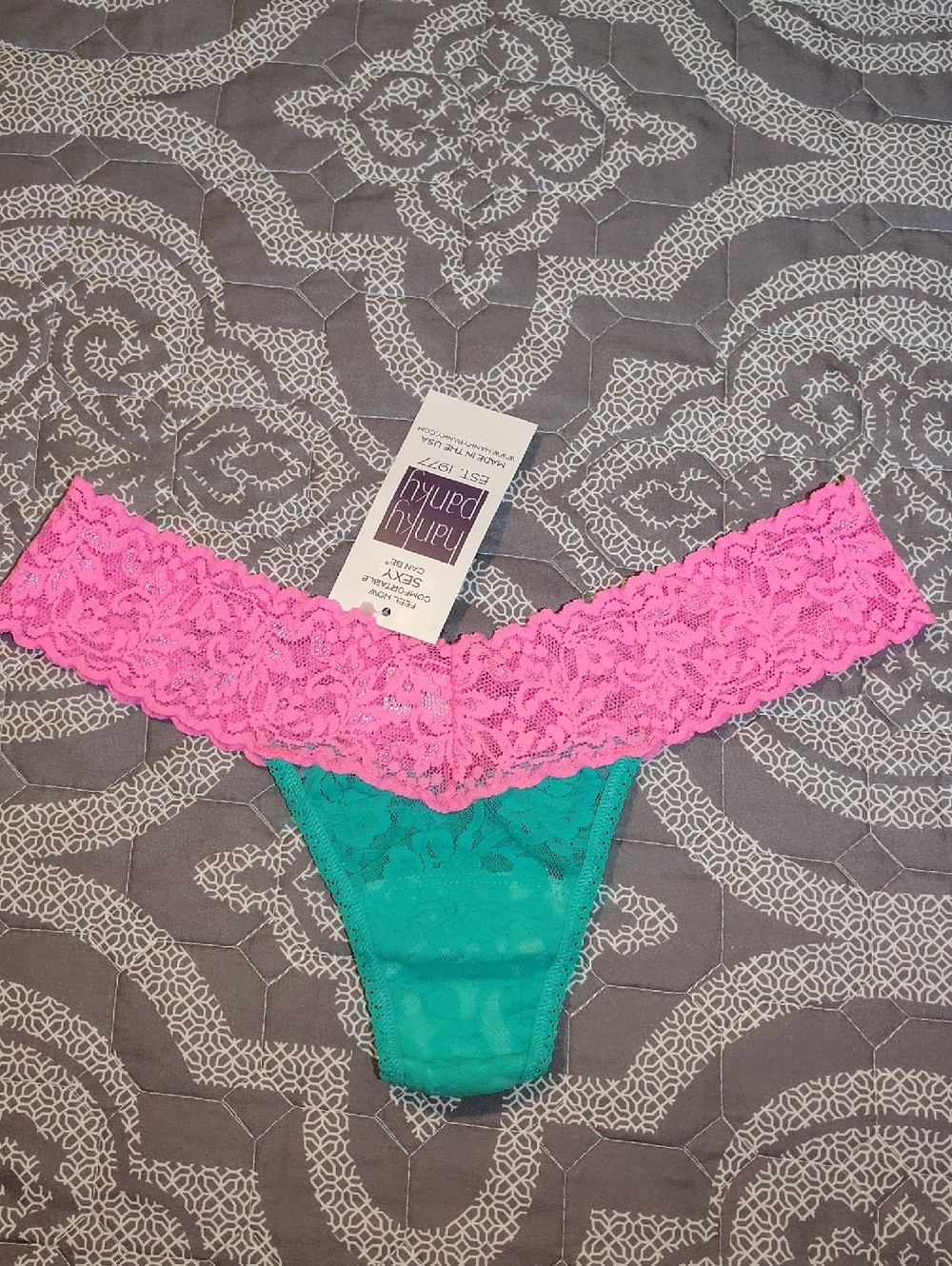 NWT Hanky Panky Low Rise Pink And Green Lace Thong